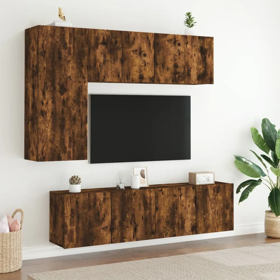 Meuble TV mural chêne fumé 60x30x41 cm - 11