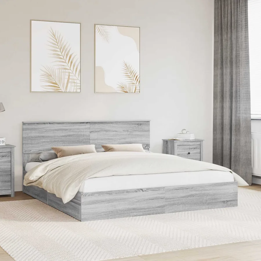 Lit de Rangement Gris Sonoma 200 x 200 cm Bois d'ingénierie