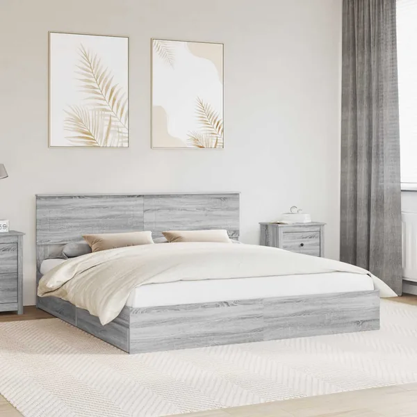 Lit de Rangement Gris Sonoma 200 x 200 cm Bois d'ingénierie