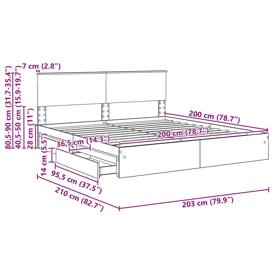 Lit de Rangement Gris Sonoma 200 x 200 cm Bois d'ingénierie - 14
