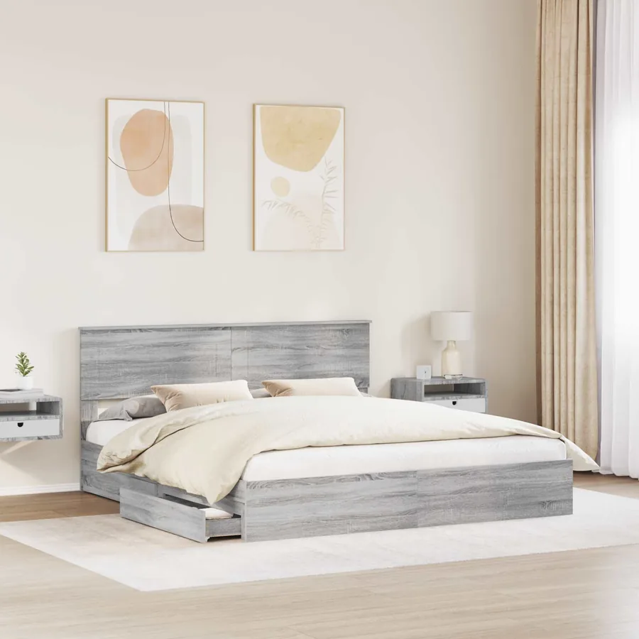 Lit de Rangement Gris Sonoma 200 x 200 cm Bois d'ingénierie - 3