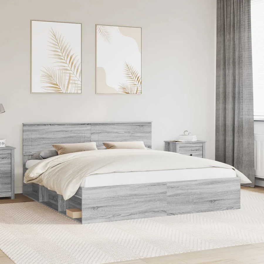 Cadre de lit Gris Sonoma 200 x 200 cm Bois d'ingénierie