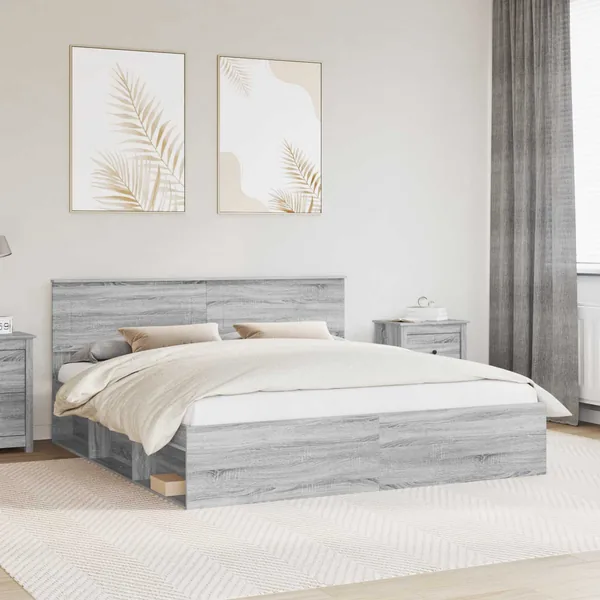 Cadre de lit Gris Sonoma 200 x 200 cm Bois d'ingénierie