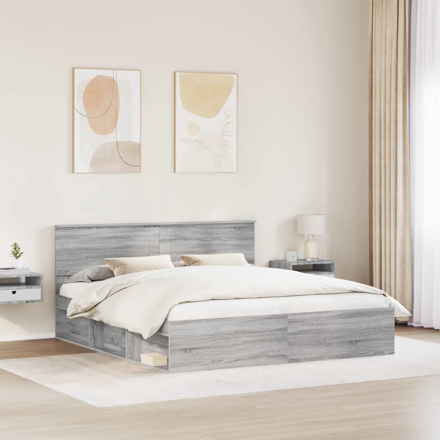 Cadre de lit Gris Sonoma 200 x 200 cm Bois d'ingénierie - 3