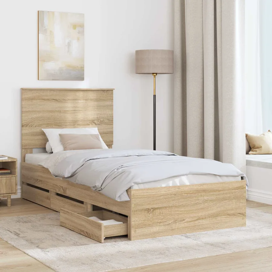 Cadre de lit Chêne Sonoma 100 x 200 cm Bois Ingénierie - 3