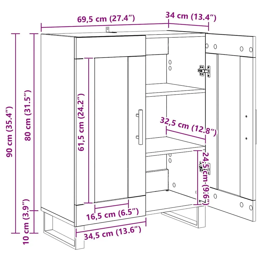 Buffet Chêne artisanal 69,5 x 34 x 90 cm Bois d'ingénierie - 13
