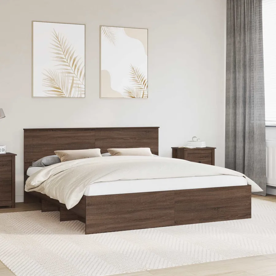 Cadre de lit Chêne brun 200 x 200 cm Bois d'ingénierie