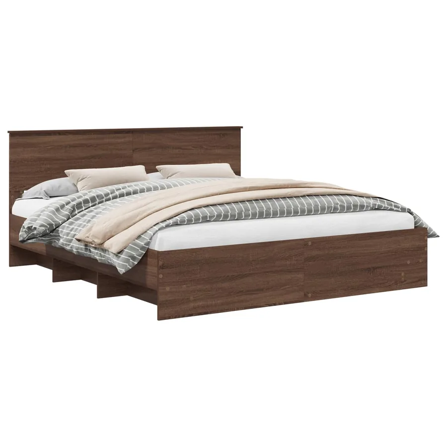 Cadre de lit Chêne brun 200 x 200 cm Bois d'ingénierie - 2