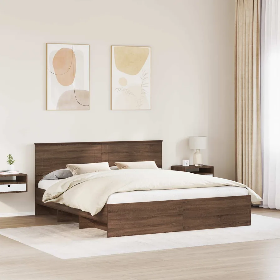 Cadre de lit Chêne brun 200 x 200 cm Bois d'ingénierie - 3