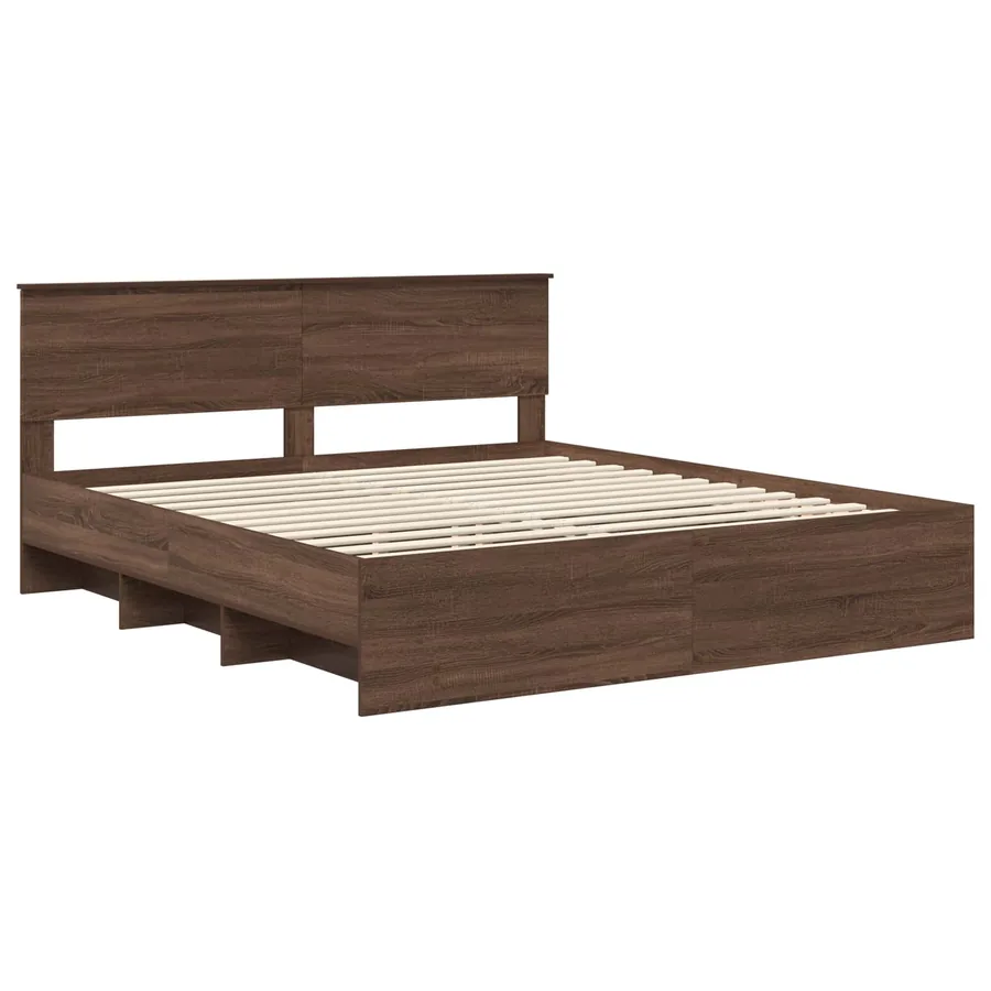 Cadre de lit Chêne brun 200 x 200 cm Bois d'ingénierie - 4