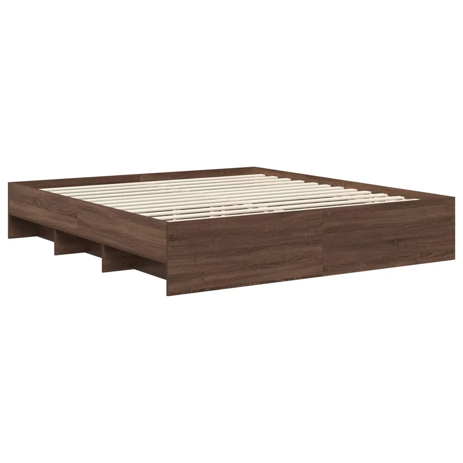 Cadre de lit Chêne brun 200 x 200 cm Bois d'ingénierie - 5