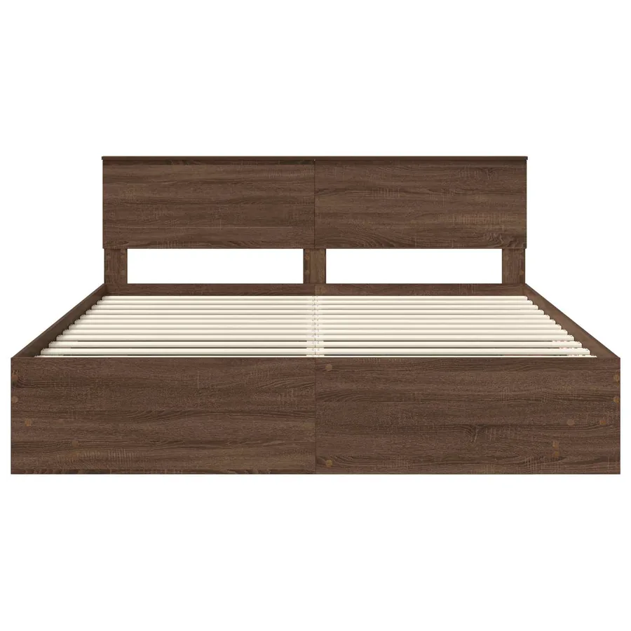 Cadre de lit Chêne brun 200 x 200 cm Bois d'ingénierie - 7