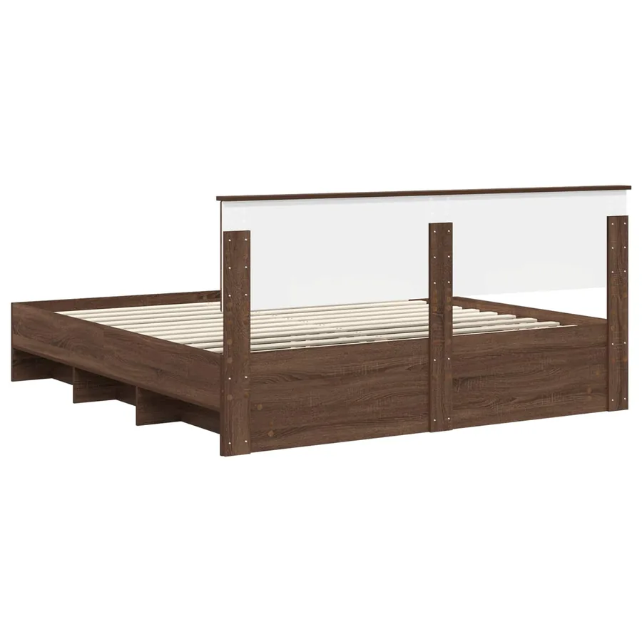 Cadre de lit Chêne brun 200 x 200 cm Bois d'ingénierie - 9