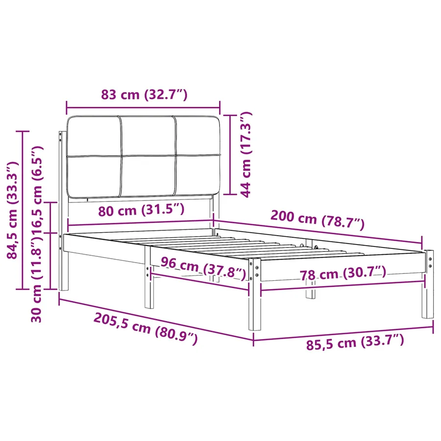 Cadre de lit avec tête de lit rembourrée Gris clair 80 x 200 cm - 11
