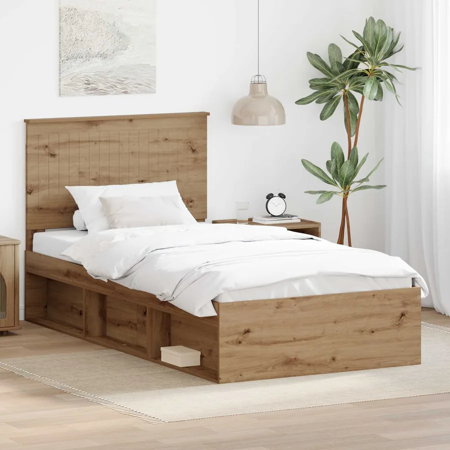 Cadre de lit Chêne artisan 100 x 200 cm Bois de pin massif