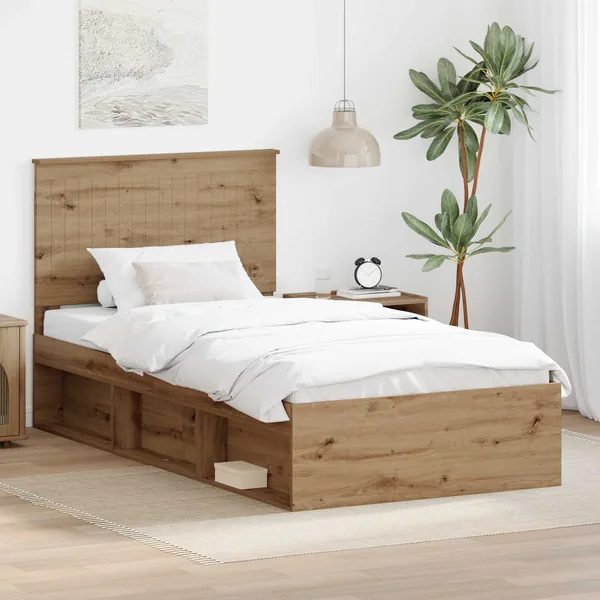 Cadre de lit Chêne artisan 100 x 200 cm Bois de pin massif