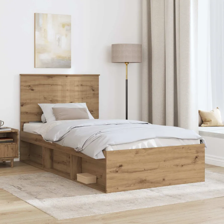 Cadre de lit Chêne artisan 100 x 200 cm Bois de pin massif - 3