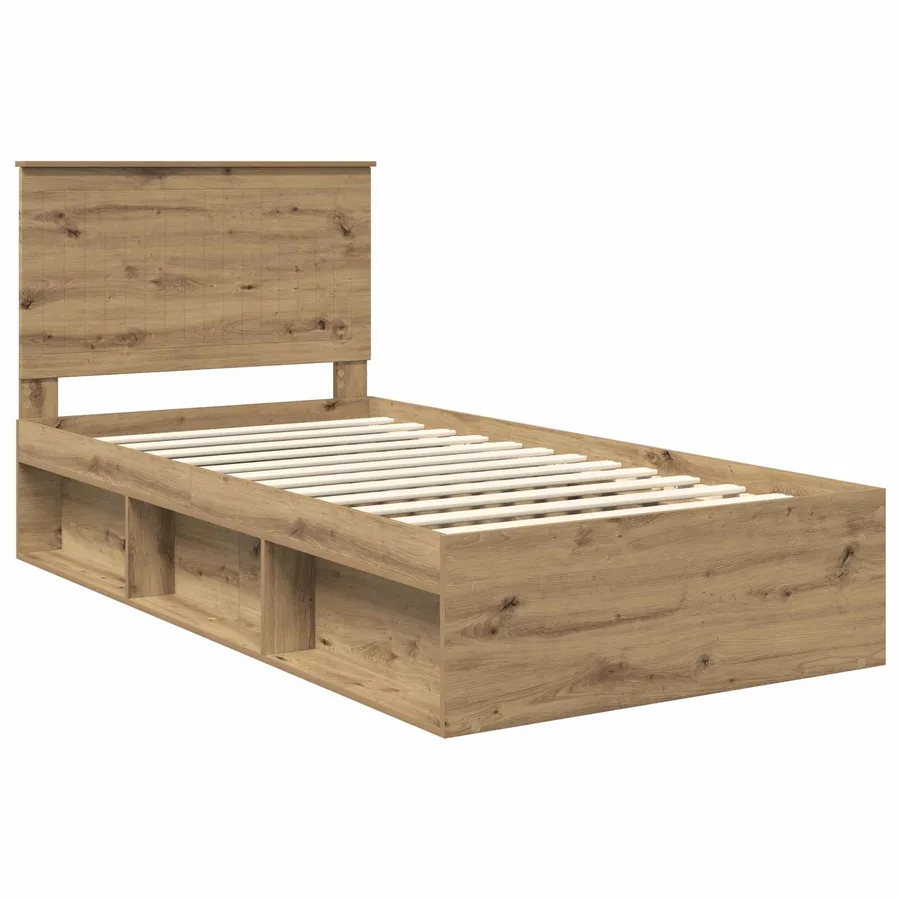 Cadre de lit Chêne artisan 100 x 200 cm Bois de pin massif - 4