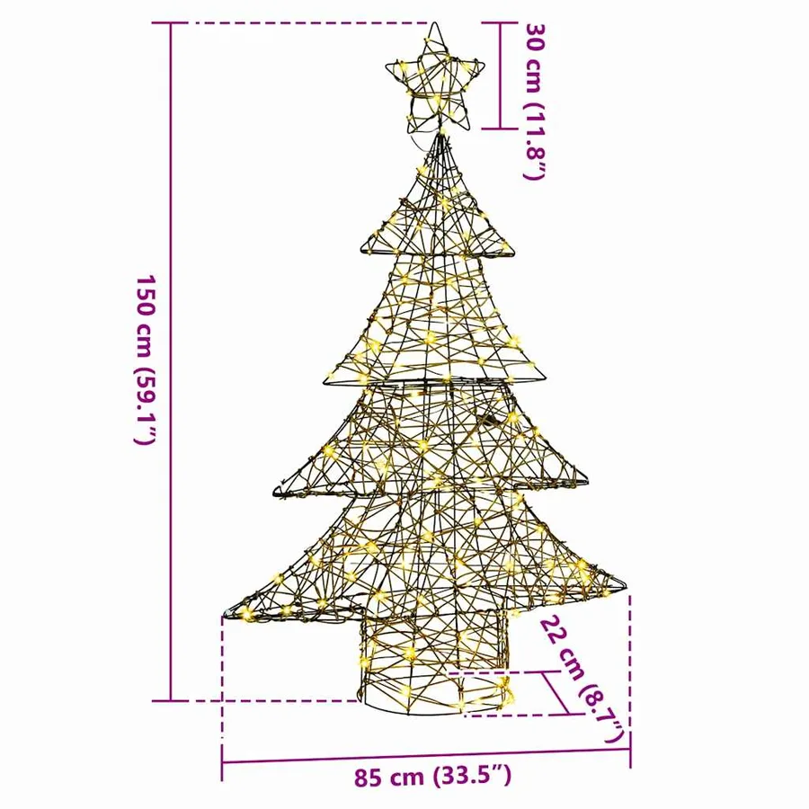 Sapin de Noël avec 120 LED Blanc chaud 150 cm Rotin - 8