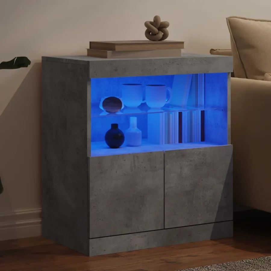 Buffet avec lumières LED gris béton 60x37x67 cm - 4