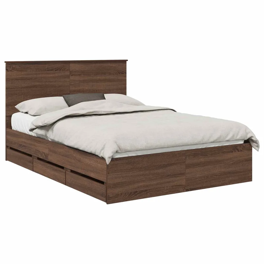 Cadre de lit Chêne brun 135 x 190 cm Bois Ingénierie - 2