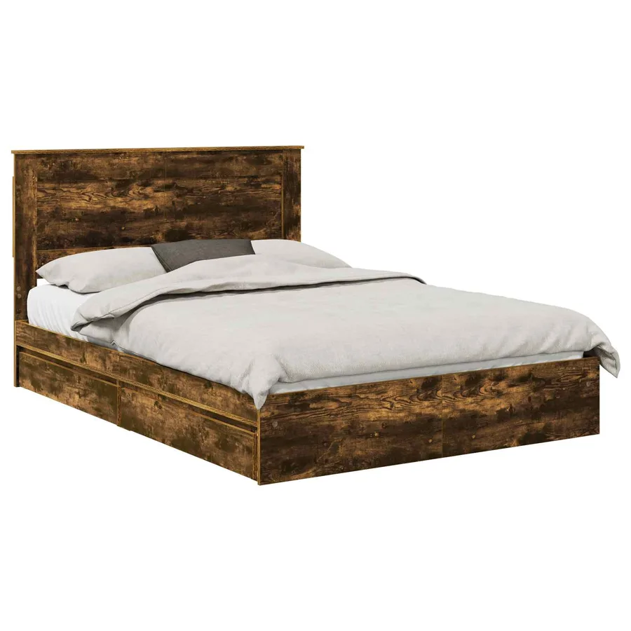 Lit de Rangement Chêne fumé 160 x 200 cm Bois d'ingénierie - 2
