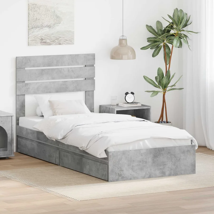 Lit de Rangement Gris béton 90 x 190 cm Bois d'ingénierie