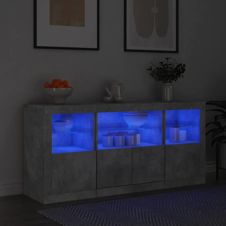 Buffet avec lumières LED gris béton 142,5x37x67 cm