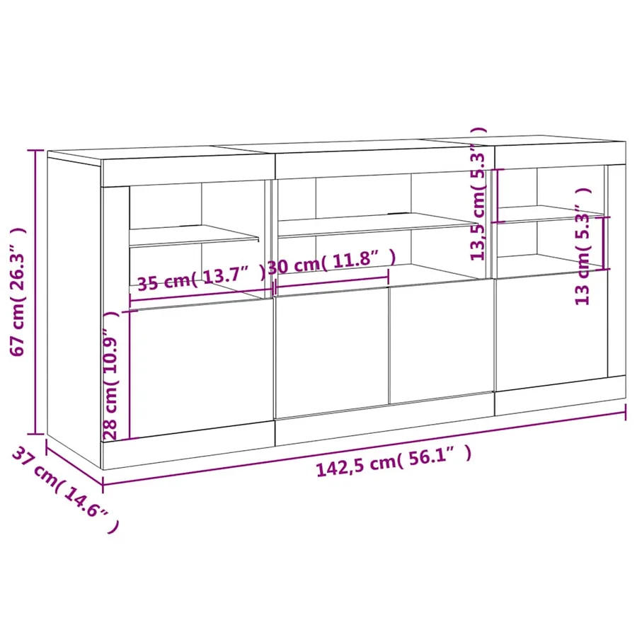 Buffet avec lumières LED gris béton 142,5x37x67 cm - 17