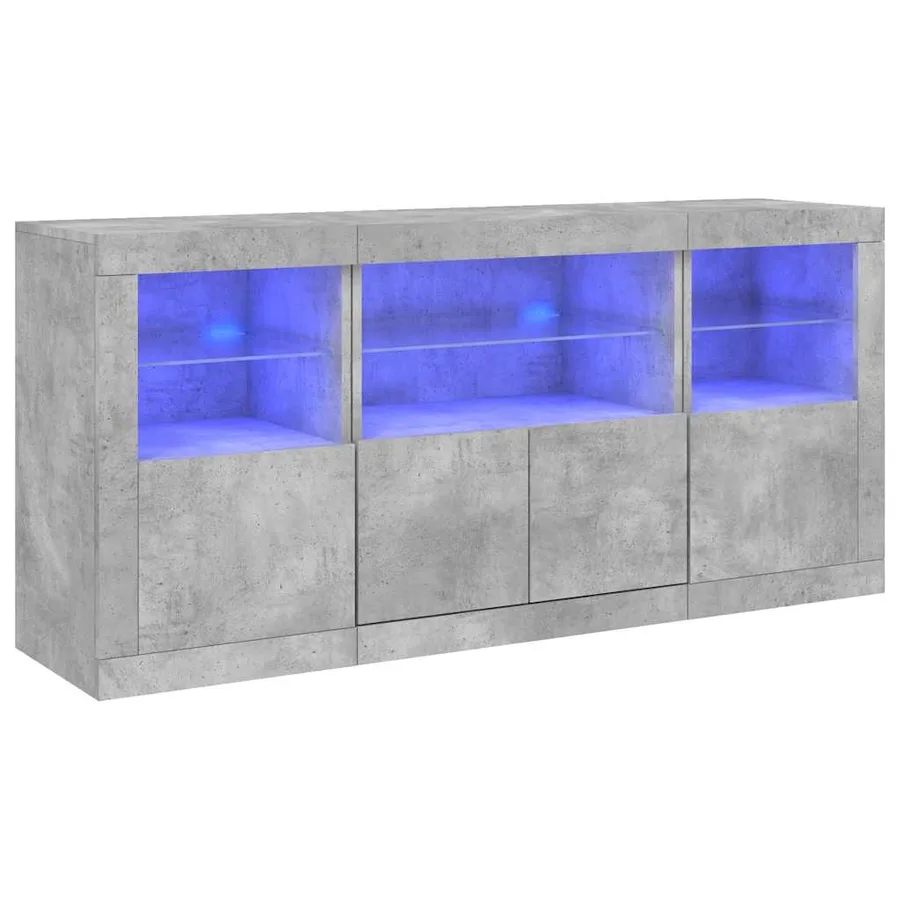 Buffet avec lumières LED gris béton 142,5x37x67 cm - 2