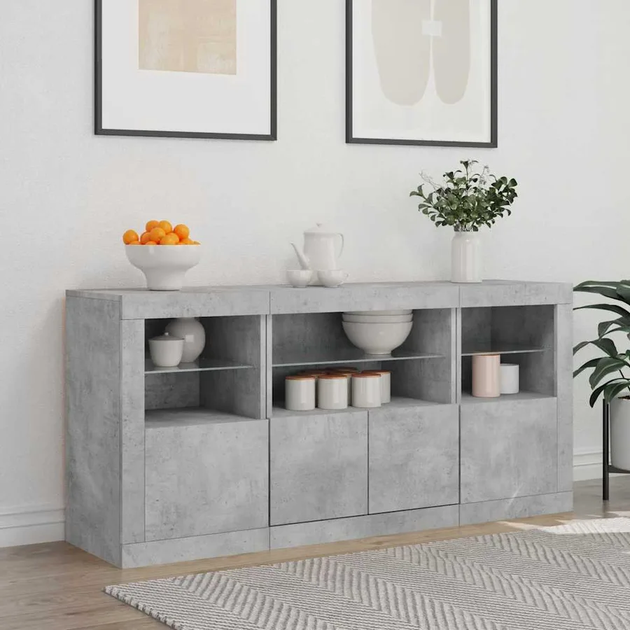 Buffet avec lumières LED gris béton 142,5x37x67 cm - 3