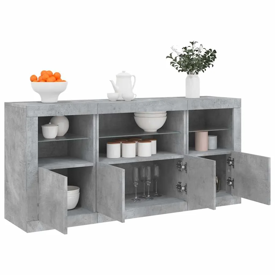 Buffet avec lumières LED gris béton 142,5x37x67 cm - 4