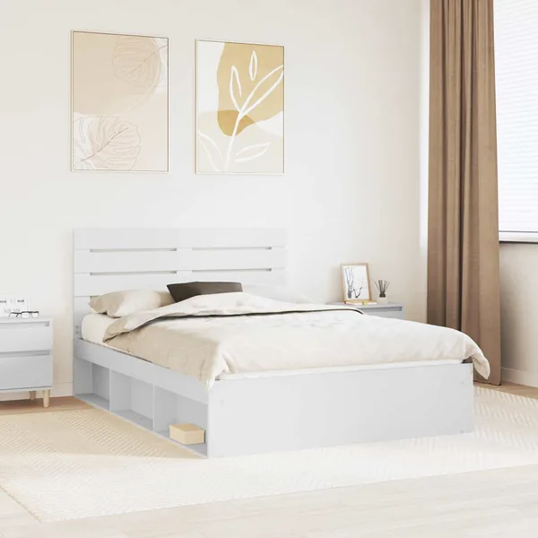 Cadre de lit avec tête de lit Blanc 150 x 200 cm Pin massif