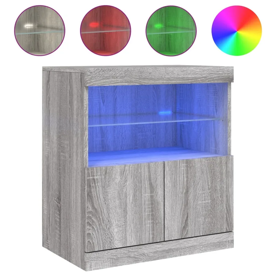 Buffet avec lumières LED sonoma gris 60x37x67 cm - 2