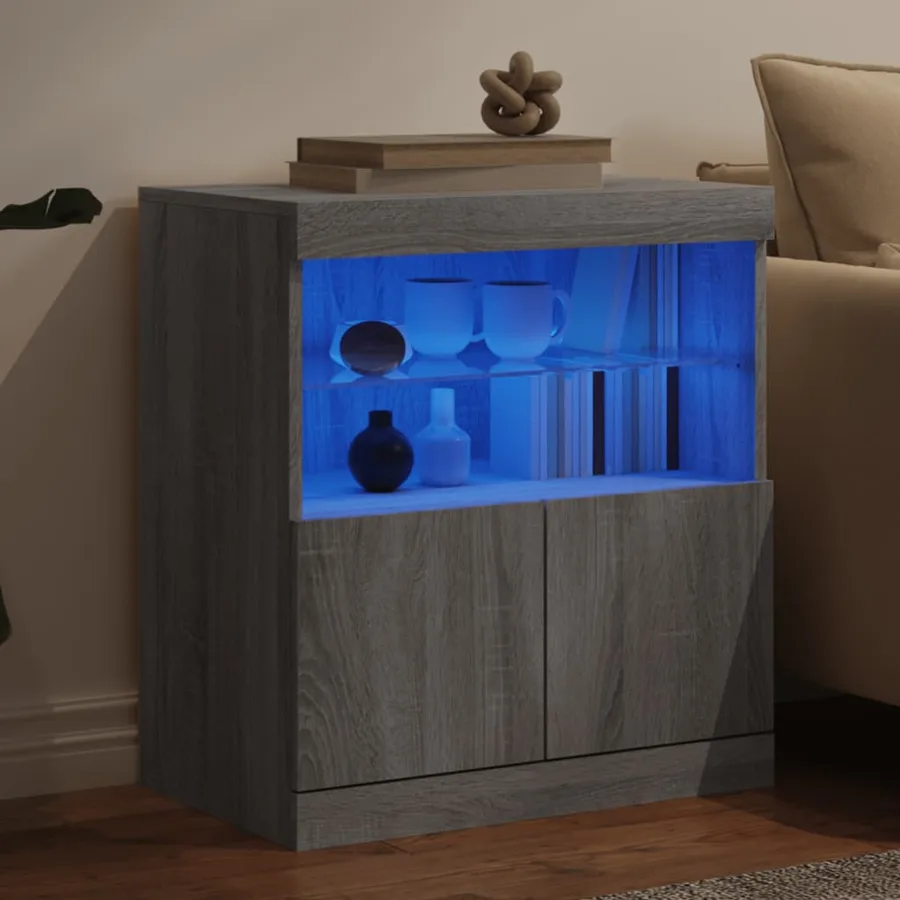 Buffet avec lumières LED sonoma gris 60x37x67 cm - 4