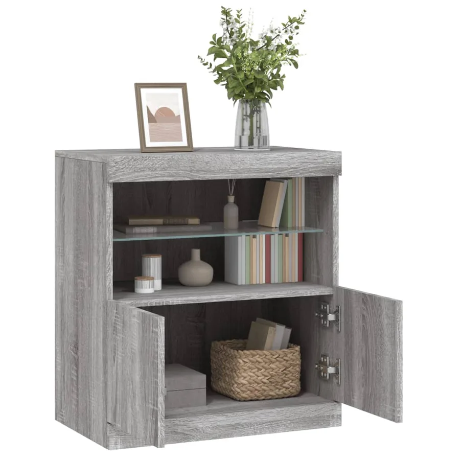 Buffet avec lumières LED sonoma gris 60x37x67 cm - 5