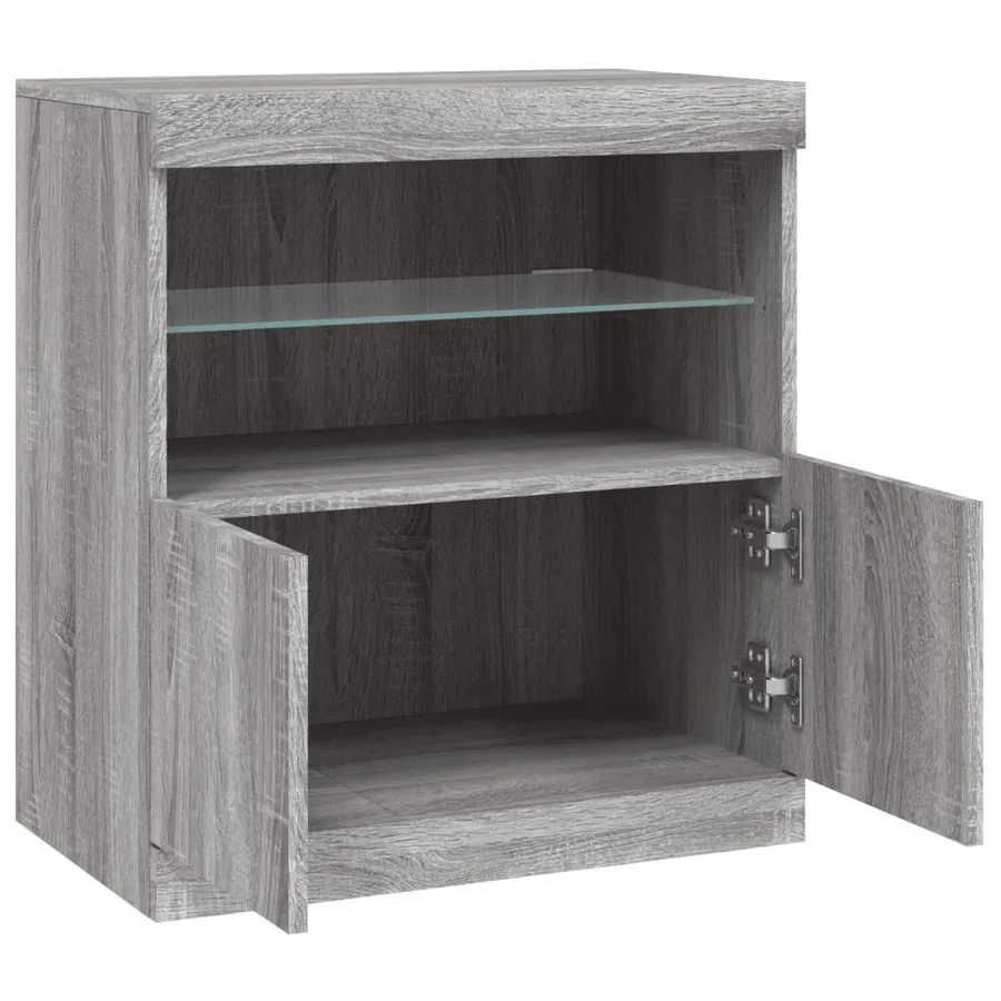 Buffet avec lumières LED sonoma gris 60x37x67 cm - 7