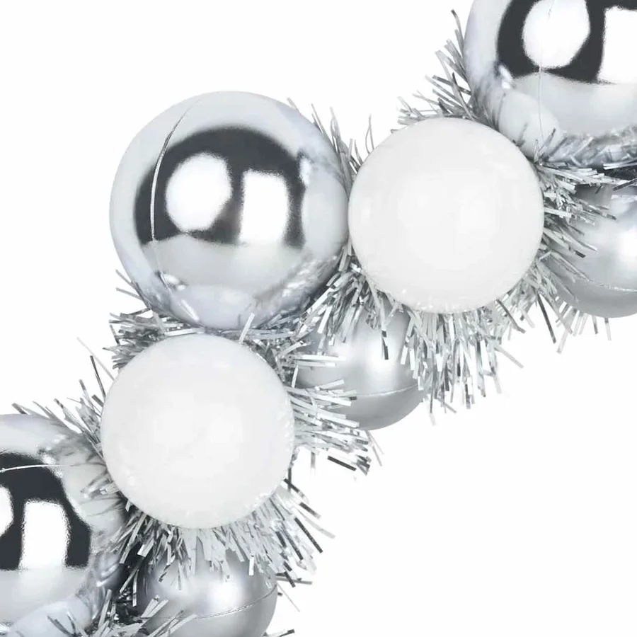 Couronnes de Boules de Noël 2 pcs Blanc et Argent - 6