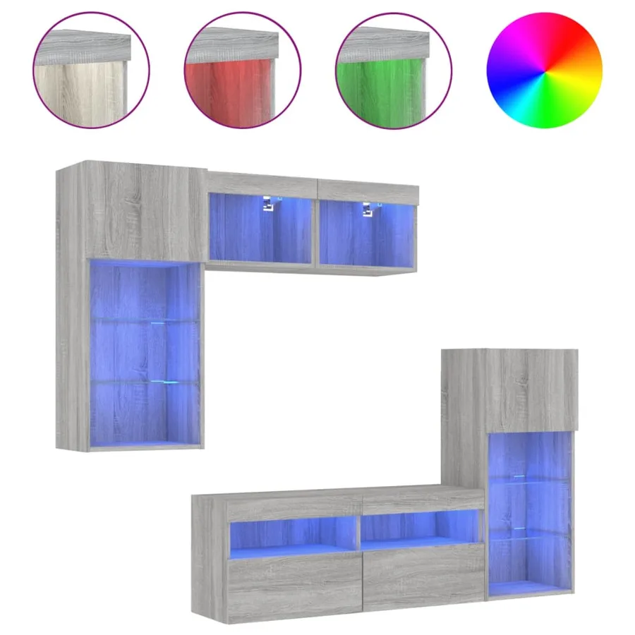 Unités murales TV avec LED 5 pcs gris sonoma bois d'ingénierie - 2