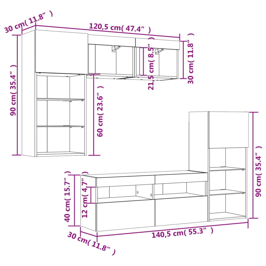 Unités murales TV avec LED 5 pcs gris sonoma bois d'ingénierie - 20