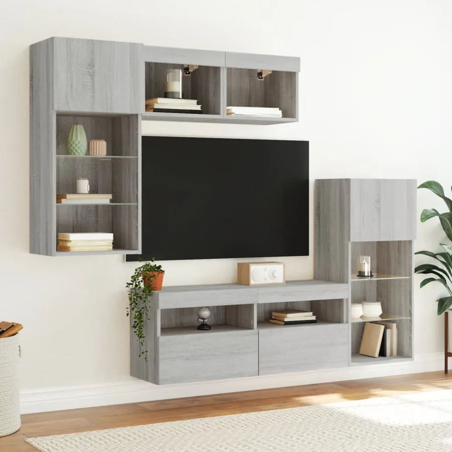 Unités murales TV avec LED 5 pcs gris sonoma bois d'ingénierie - 3