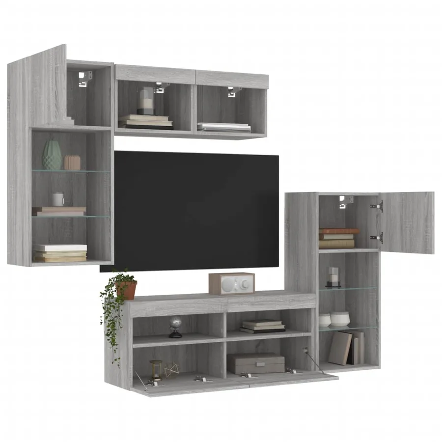 Unités murales TV avec LED 5 pcs gris sonoma bois d'ingénierie - 4