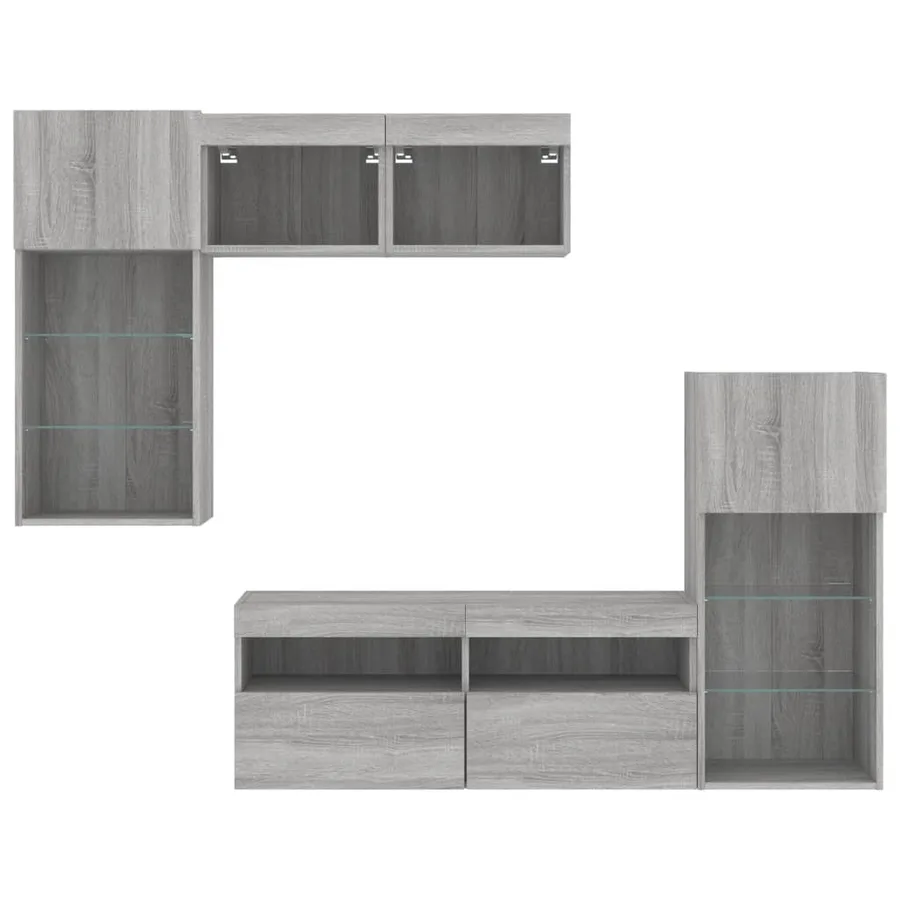 Unités murales TV avec LED 5 pcs gris sonoma bois d'ingénierie - 7