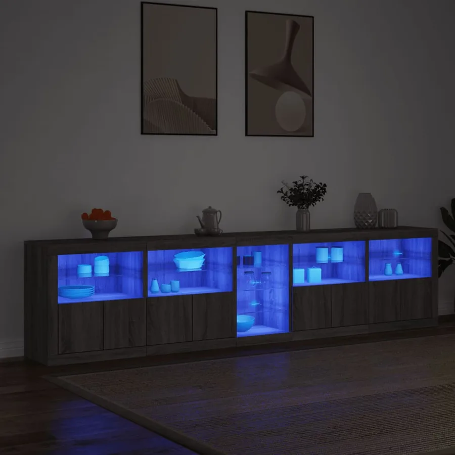 Buffet avec lumières LED sonoma gris 283x37x67 cm - 3