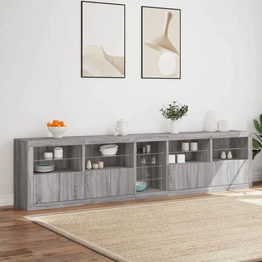 Buffet avec lumières LED sonoma gris 283x37x67 cm - 4