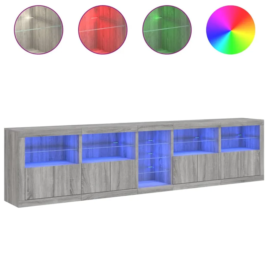 Buffet avec lumières LED sonoma gris 283x37x67 cm - 5