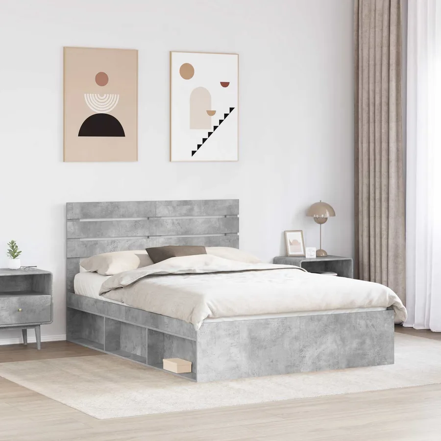 Cadre de lit Gris Béton 150 x 200 cm Pin massif - 3