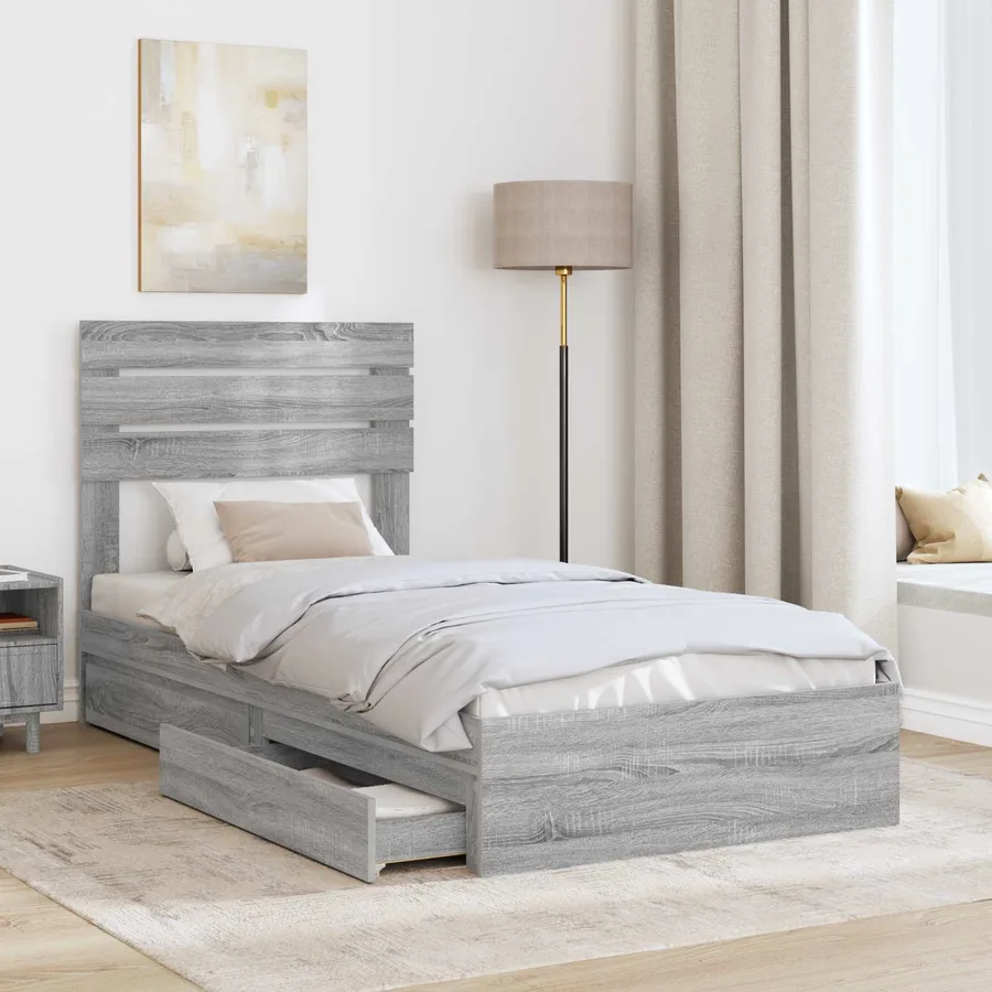 Lit de Rangement Gris Sonoma 75 x 190 cm Bois d'ingénierie - 3