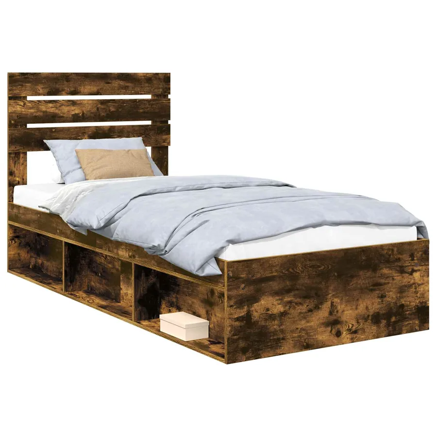 Cadre de lit avec tête de lit Chêne fumé 75 x 190 cm Pin massif - 2