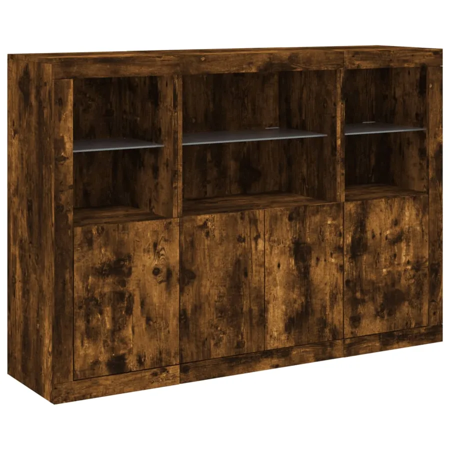 Buffets avec lumières LED 3 pcs chêne fumé bois d'ingénierie - 5